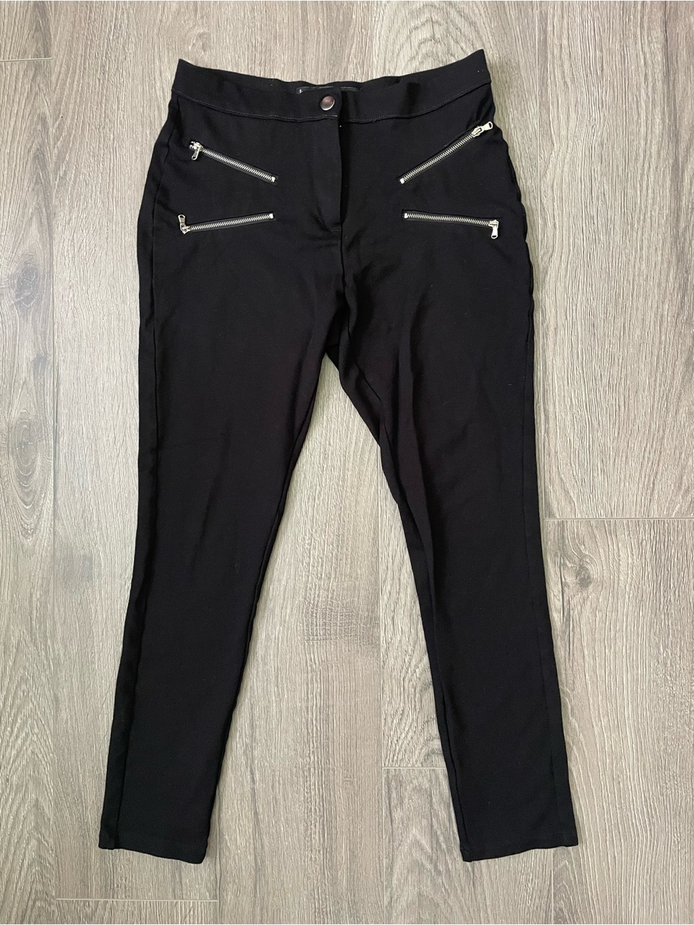 Mango Women Leggings Jeggings XS Black Stretch Front Zippers Casual Punk Grunge